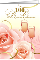 100th Birthday Party Invitation. Pink Roses card
