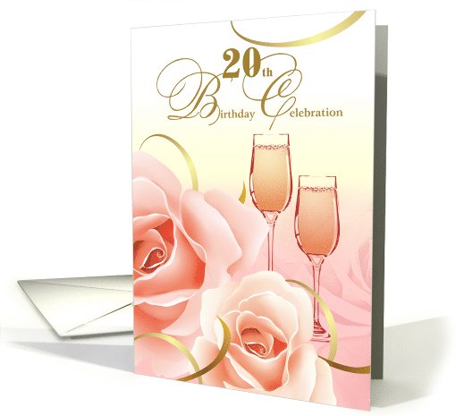 20th Birthday Party Invitation. Pink Roses card (828742)