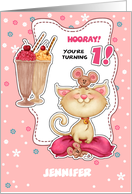Custom Baby Name 1st Birthday Wishes. Fun Kitty and Mice card