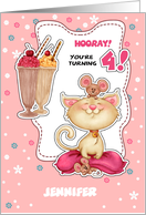 Custom Child Name 4th Birthday Wishes. Fun Kitty and Mice card