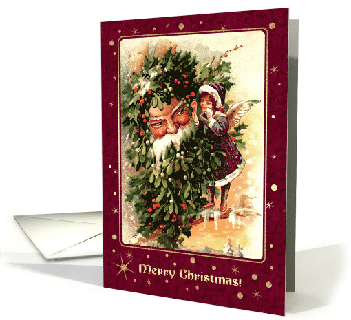 Merry Christmas . Vintage Christmas Angel with Santa Claus card