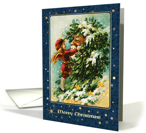 Merry Christmas . Vintage Christmas Angel with Santa Claus card