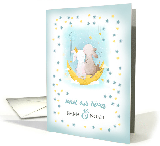 Adopted Twins Boy and Girl Shower Invitation. Cute Bunnies card
