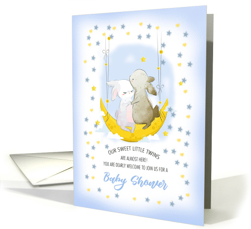Twin Boys Baby Shower Invitation. Cute Bunnies card (838750)