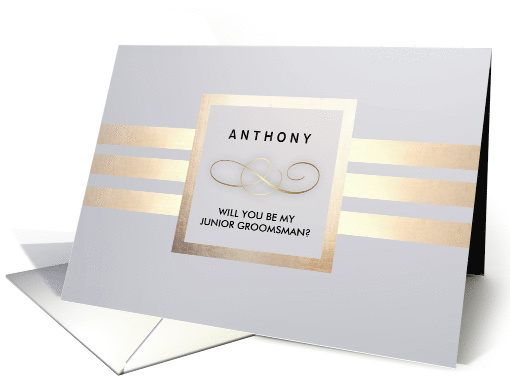 Be my Junior Groomsman. Grey Gold Simple Elegant design card (838768)