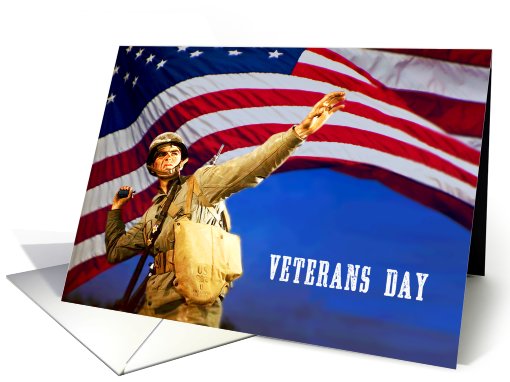 Veterans Day. US Army Soldier with US Flag card (859574)