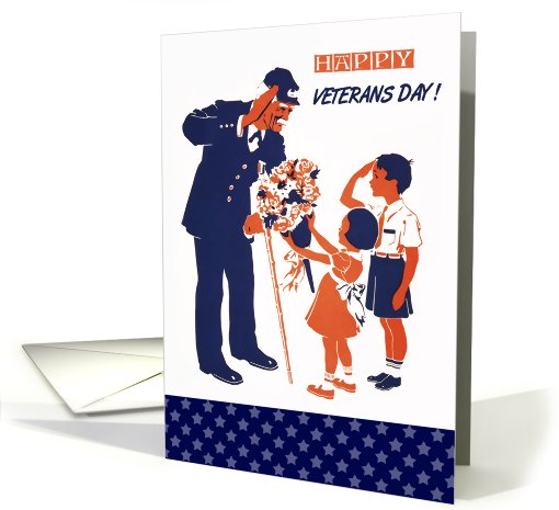 Veterans Day. US Army Old Soldier with Kids. Retro card (861979)