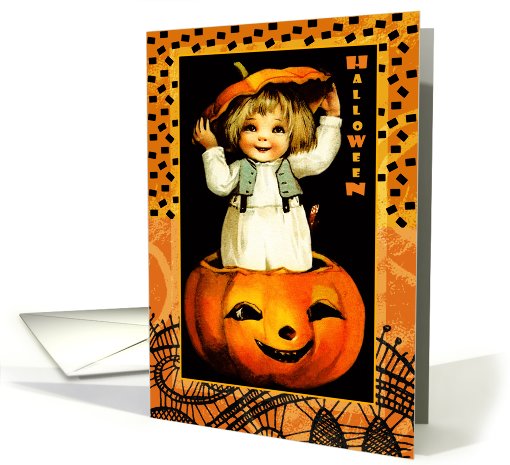 Halloween Card with Vintage kid and Jack o'Lantern card (866177)