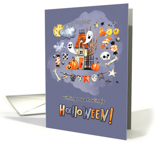 Trick or Treat! Spooky House, Halloween Pumpkins and Ghosts card