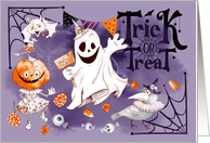 Trick or Treat Halloween Fun Ghost Pumpkin Girl Raven card