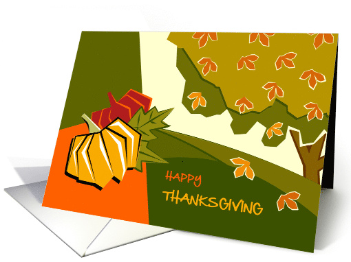 Happy Thanksgiving. Colorful Pumpkins with Autumn Tree card (867578)