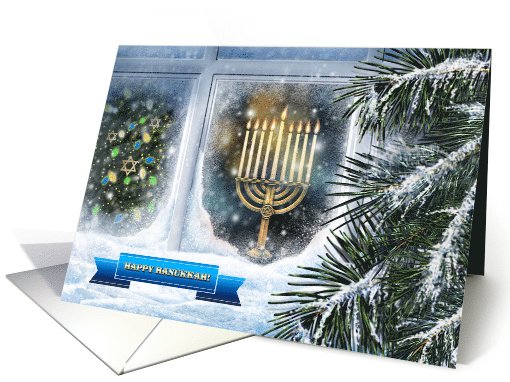Happy Hanukkah. Snow Scene with Menorah card (879946)