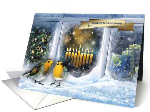 Season's Greetings. Hanukkah card with Snow Window Scene... (879950)