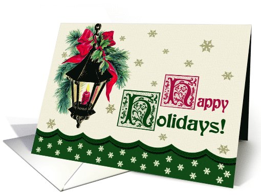 Happy Holidays. Vintage Christmas Lantern with Candle card (880208)