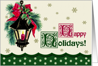 Happy Holidays. Vintage Christmas Lantern with Candle card