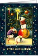 Frohe Weihnachten. German Christmas Card with Funny Mice card