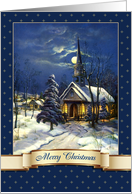 Merry Christmas. Vintage Snow Scene with Church card