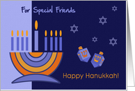 Happy Hanukkah for Friends. Menorah and Dreidels card