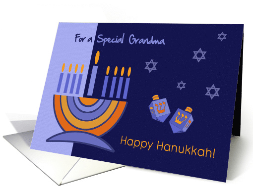 Happy Hanukkah for Grandmother. Menorah and Dreidels card (881078)