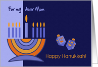 Happy Hanukkah for Mom. Menorah and Dreidels card