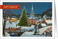Happy Holidays. Vintage Winter Snowy Town Scene card