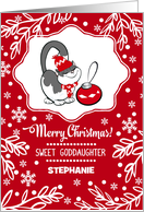 Merry Christmas for Goddaughter. Cute Kitty with Christmas Bauble card