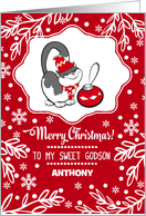 Merry Christmas for Godson. Cute Kitty with Christmas Bauble card