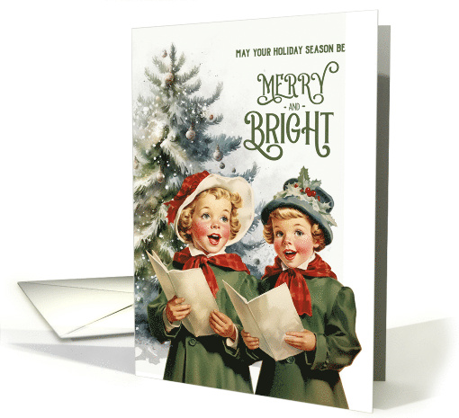 Season's Greetings Vintage Little Girls Carolers Painting card