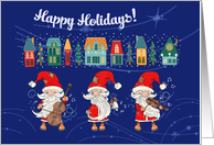 Happy Holidays. Cute Musician Santas Winter Scene card