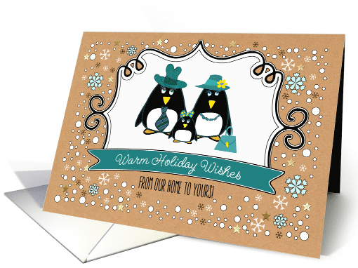 Merry Christmas from Our Home to Yours. Cute Penguin Family of 3 card