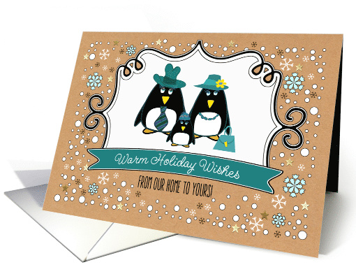 Merry Christmas from Our Home to Yours. Cute Penguin Family of 3 card