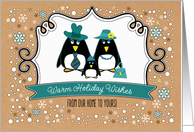 Merry Christmas from Our Home to Yours. Cute Penguin Family of 3 card