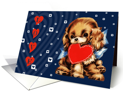 Happy Valentine's Day Fun Vintage Puppy with Red Heart card (890801)