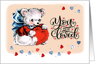 You’re So Loved Vintage Teddy Bear with Red Heart card