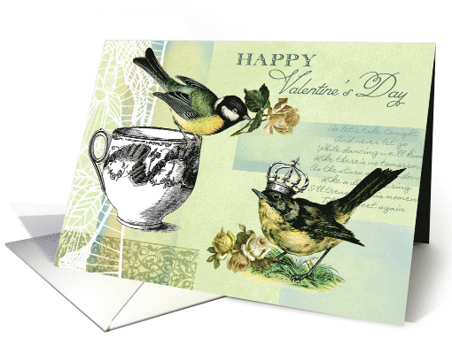 Happy Valentine's Day Vintage Birds Collage card (896027)