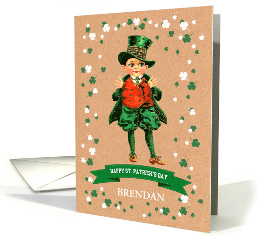 St. Patrick's Day Greetings. Vintage Irish Boy Custom Name card