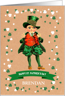 St. Patrick’s Day Greetings. Vintage Irish Boy Custom Name card