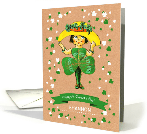 Happy St. Patrick's Day Vintage Little Irish Girl Custom Name card