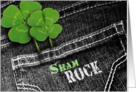 Birthday on St. Patrick’s Day Shamrocks in Jeans Pocket card