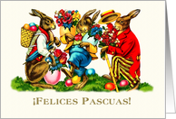 Felices Pascuas. Spanish Easter card. Vintage Bunnies card