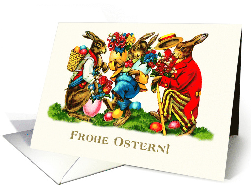 Frohe Ostern. German Easter card. Vintage Easter Bunnies card (912383)