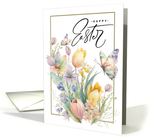 Happy Easter Watercolor Spring Flowers card (912399)