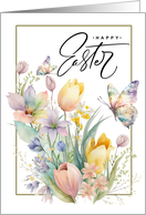 Happy Easter Watercolor Spring Flowers card