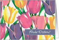 Frohe Ostern. Easter Card in German. Spring Tulips card