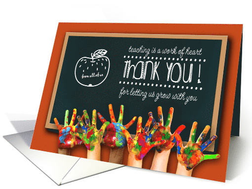 Thank You, Teacher. Chalkboard & Colored Hands design card (921479)