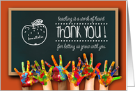 Thank You, Teacher. Chalkboard & Colored Hands design card