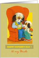 For Uncle on Father’s Day. Cute Vintage Dog and Puppy card