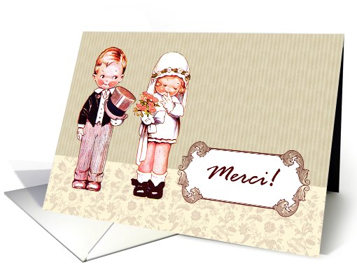 Merci! Wedding Thank You Card in French. Vintage card (930324)