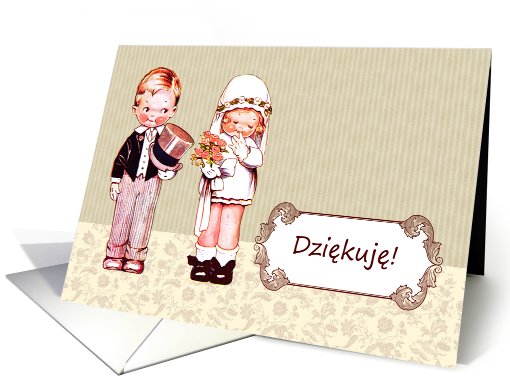 Polish Wedding Thank You Card. Vintage Bride and Groom card (930331)