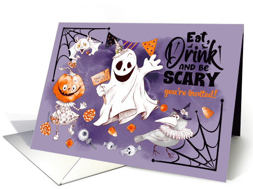 Halloween Costume Party Invitation Fun Ghost Pumpkin Girl Raven card